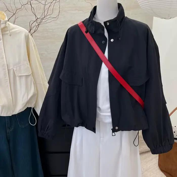 Coréen col montant court pour les femmes automne décontracté Style Safari haut