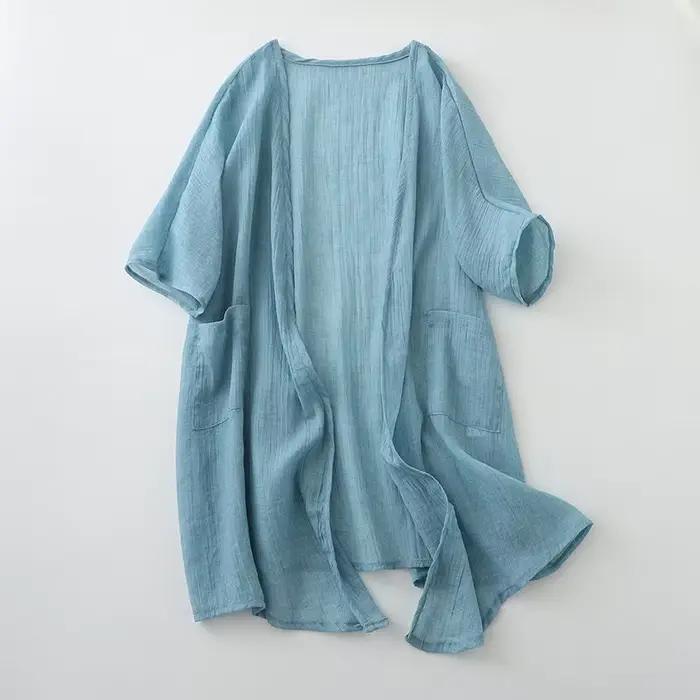 Cardigan en coton et lin pour femmes manteau à col en V
