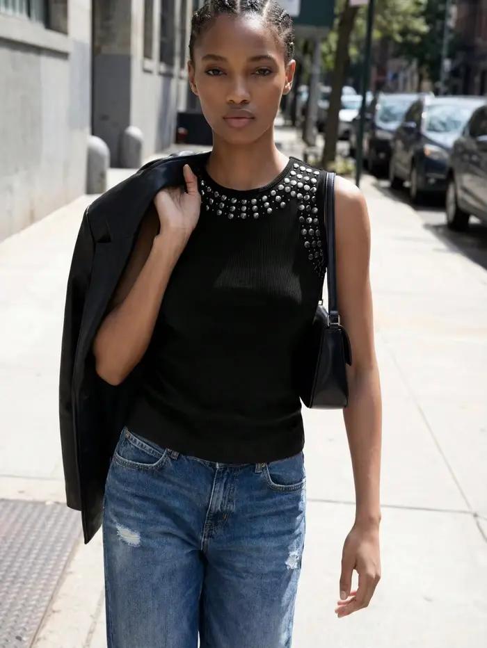 Gilet pour femme 2026 en tissu sans couture avec broderie métallique