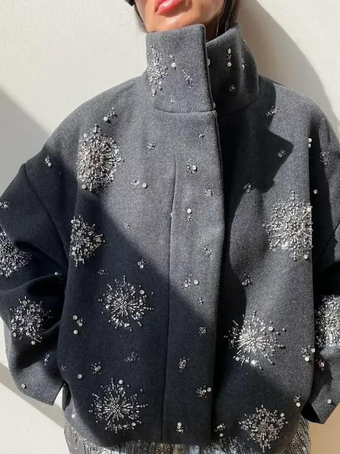 Veste à paillettes flocon de neige vintage pour femme