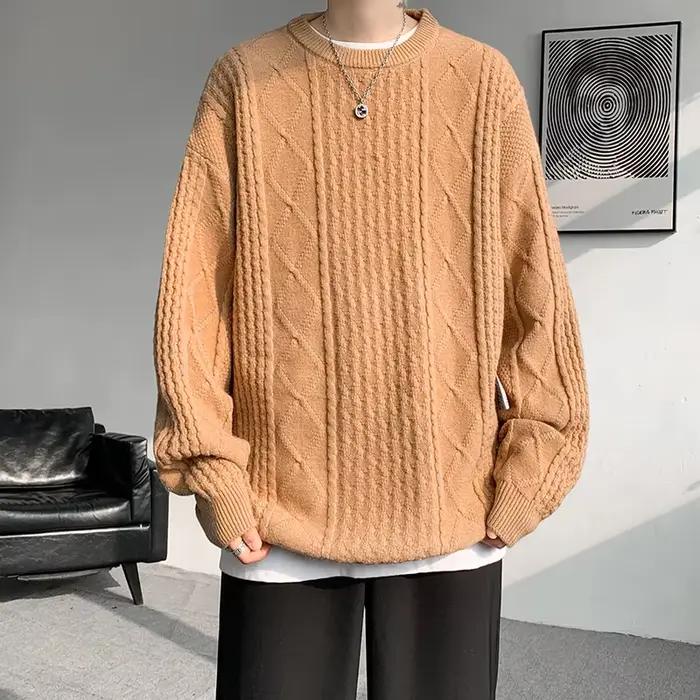 Automne hiver pull à col rond hommes pulls en tricot ample couleur unie