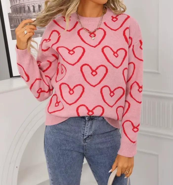 Pull contrasté à col rond et couleur cœur, nouveau Style automne/hiver 2025