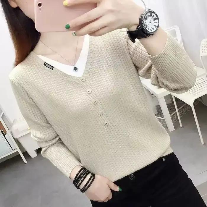 Pull en tricot à col en V pour femmes