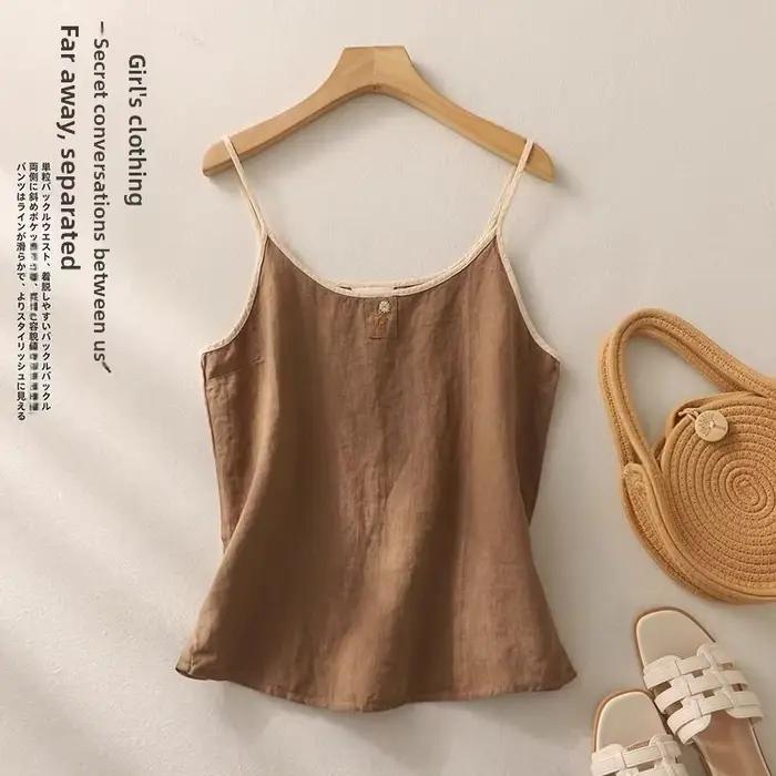 Gilet rétro brodé en lin pour femme style décontracté été ample et amincissant confortable et décontracté pour sorties et événements