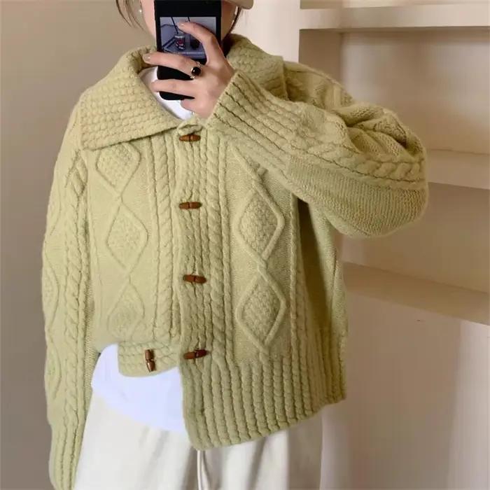 Pull à revers manteau paresseux ample collège diamant pâte frite torsions tricot Cardigan superposition