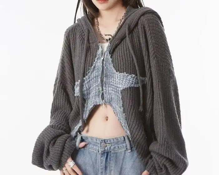 Design rétro doux, pull Cardigan étoile courte