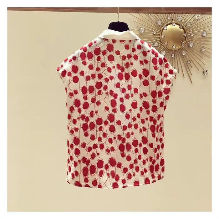 Femme été Style Blouses hauts dame décontracté manches courtes chauve-souris col claudine à pois imprimé haut Blouse ZZ1392