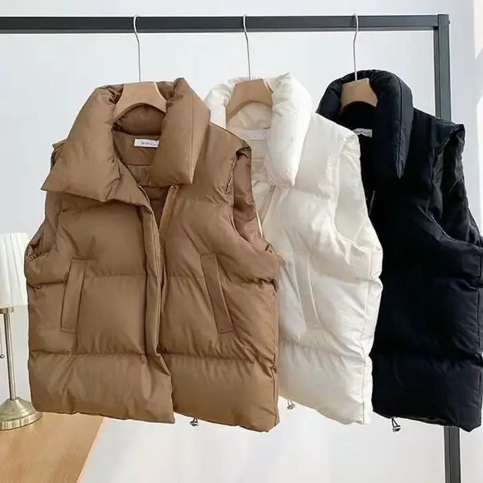 Automne/hiver femmes épaissi chaud gilet décontracté sans manches solide coton rembourré Parkas garder au