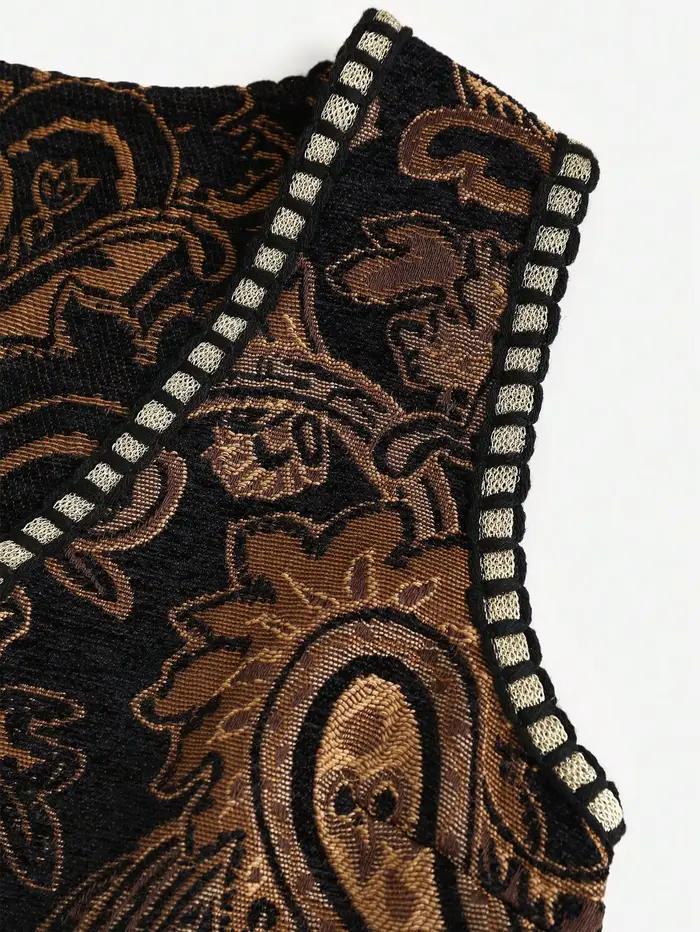 Gilet en tissu vintage à motif cachemire avec bordure dorée