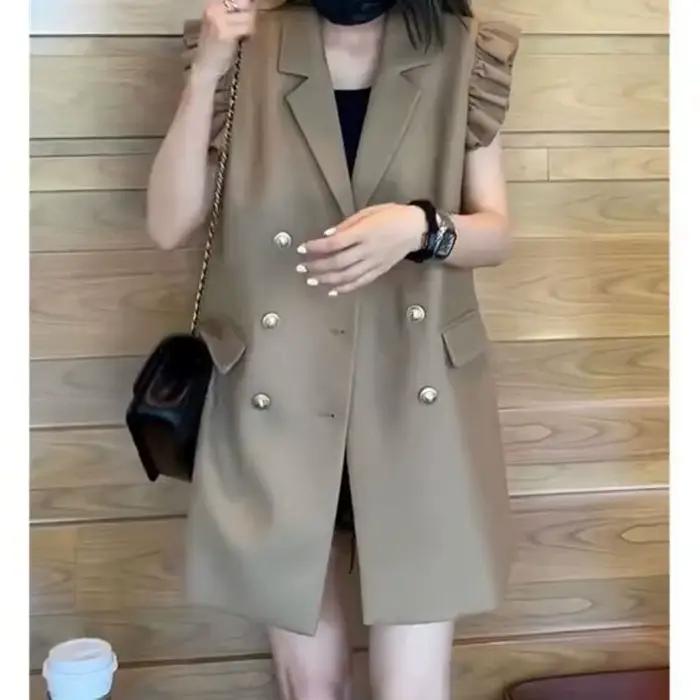 Costume femme gilet veste 2025 printemps automne Version coréenne mode femme gilet Double boutonnage sans manches dames vêtements d'extérieur