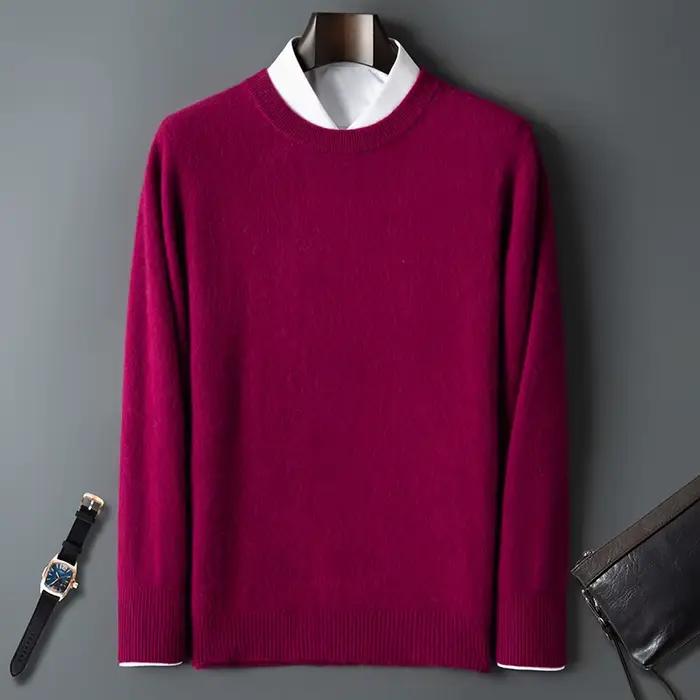 Pull à col rond en cachemire de vison pur pour homme, pull décontracté tricoté à manches longues, vêtements pour l'automne et l'hiver, 100%
