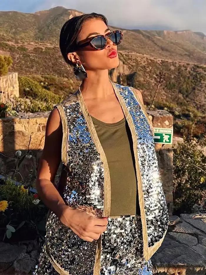 MUJER 2025 paillettes gilets ouverts pour femmes