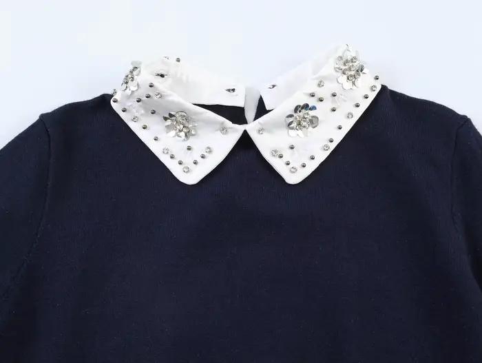 Pull en tricot à col français à manches courtes pour femme