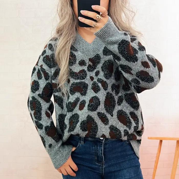 Mode décontracté ample imprimé léopard pull femmes