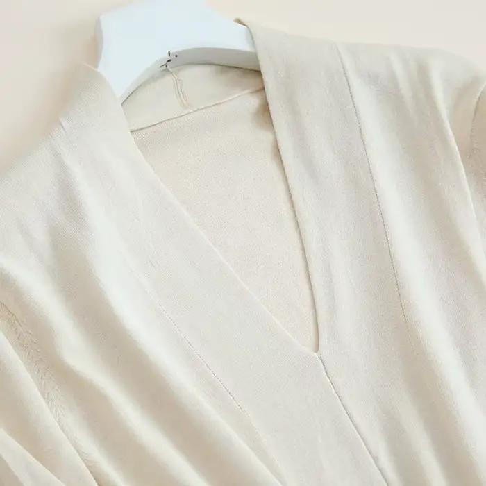 Pull en Cachemire à Manches sulfet Col en V pour Femme