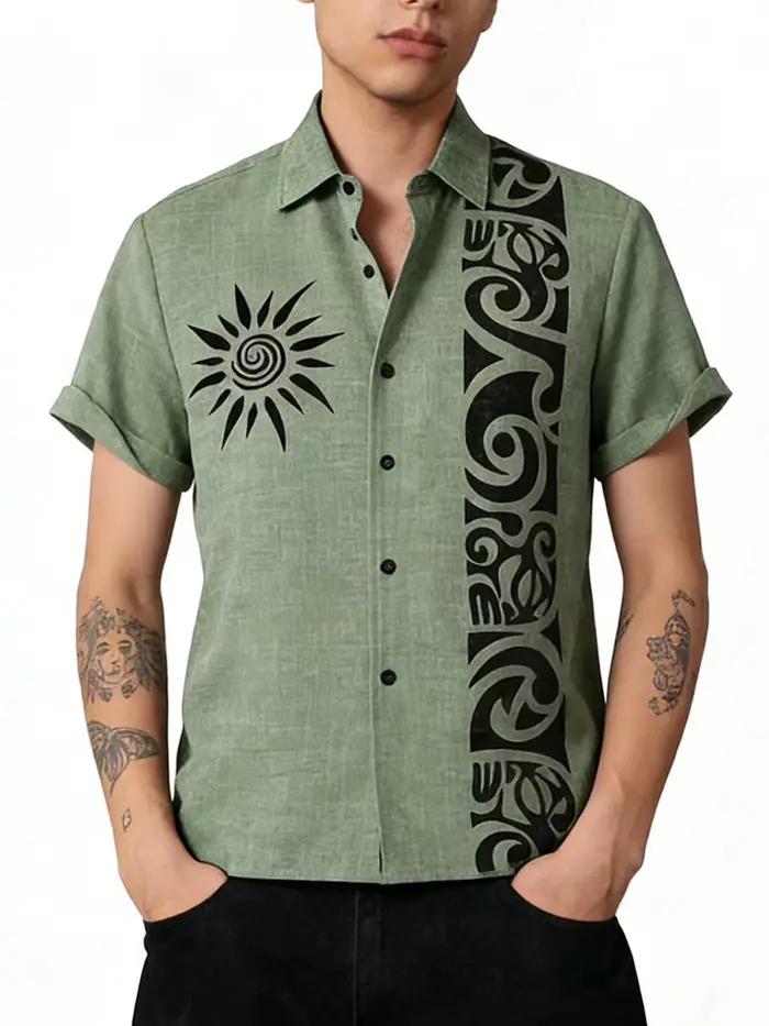 Chemise à col à manches courtes pour homme, style simple, imprimé géométrique haute définition, chemise hawaïenne, vêtements pour homme