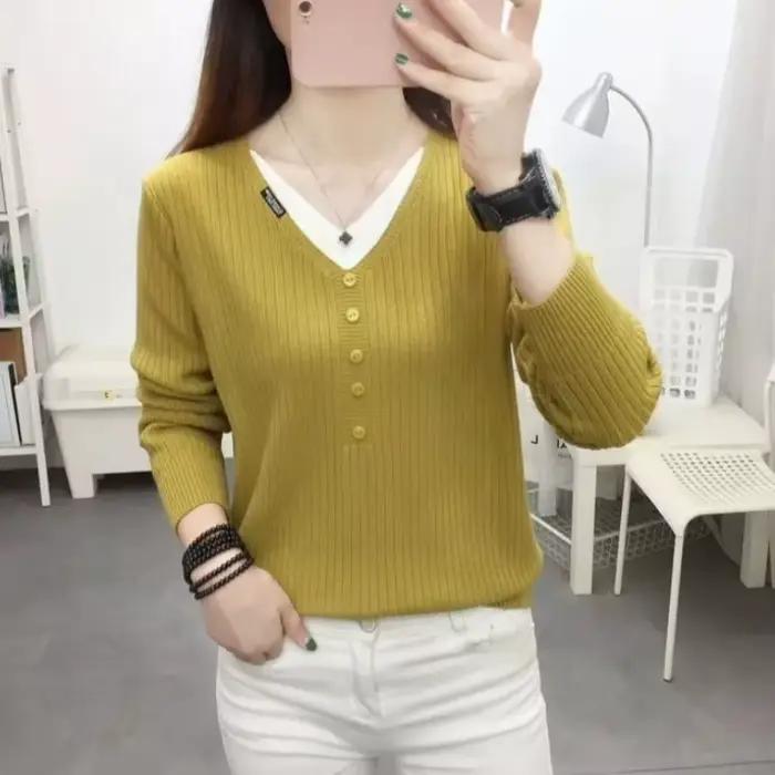 Pull en tricot à col en V pour femmes