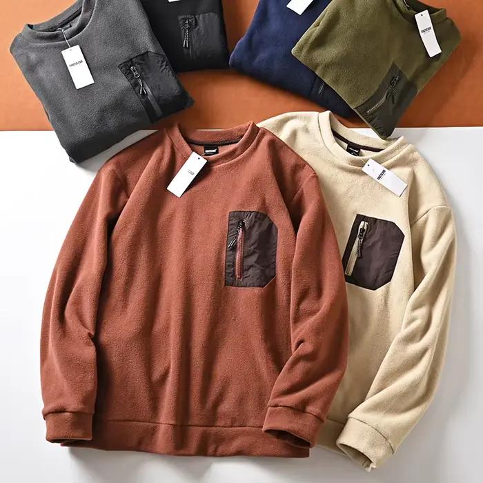 Pull chaud décontracté à col rond pour hommes, pull tendance, poche zippée sur la poitrine, sourire, polyvalent