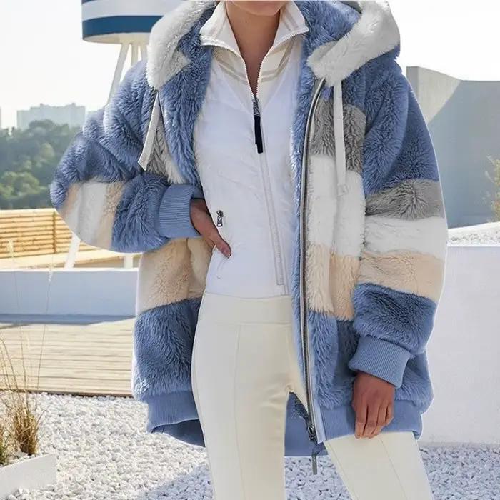 Femmes printemps et automne grande taille Long ours en peluche manteau chaud épaississement polaire fausse fourrure