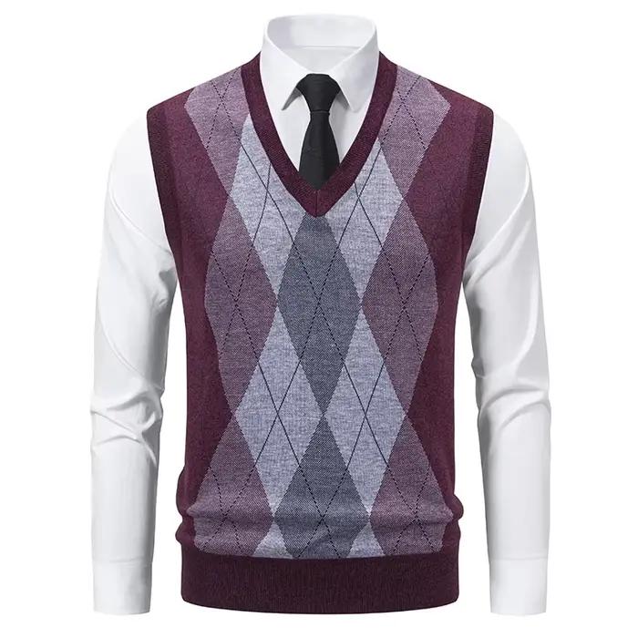 Pull tricoté à col en v pour hommes, chaud, décontracté, mode, grille de diamant, Design de fleurs torsadées, haut polyvalent, nouvelle collection automne hiver