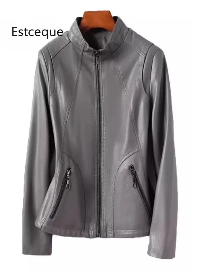 Nouveau printemps automne femmes manteau de peau de mouton 2025 cuir veste coréenne femme col montant couverture