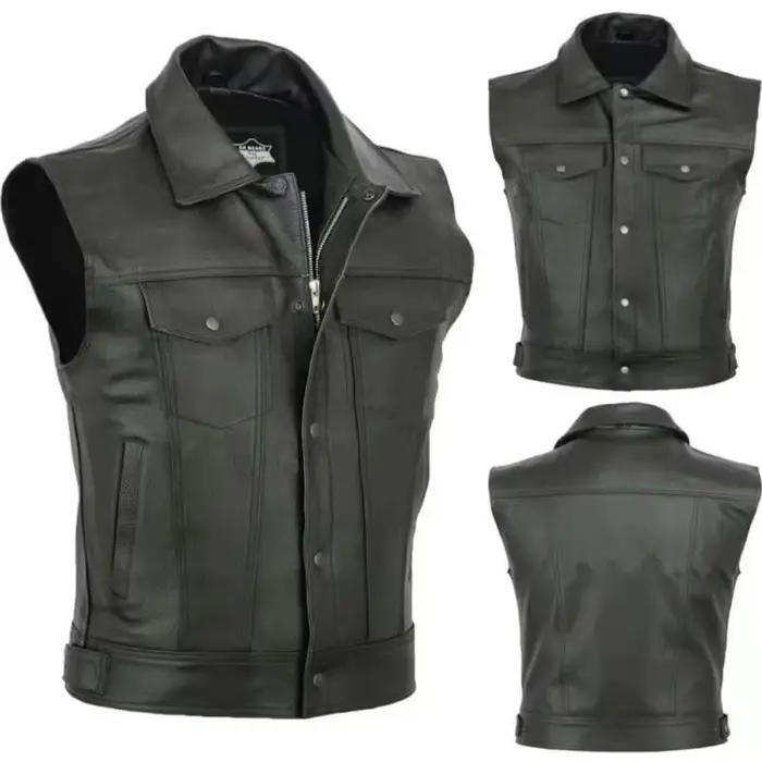 Gilet en cuir PU pour hommes, gilet de moto décontracté avec boutons, gilet en cuir pour moto, vestes sans manches de haute qualité pour hommes