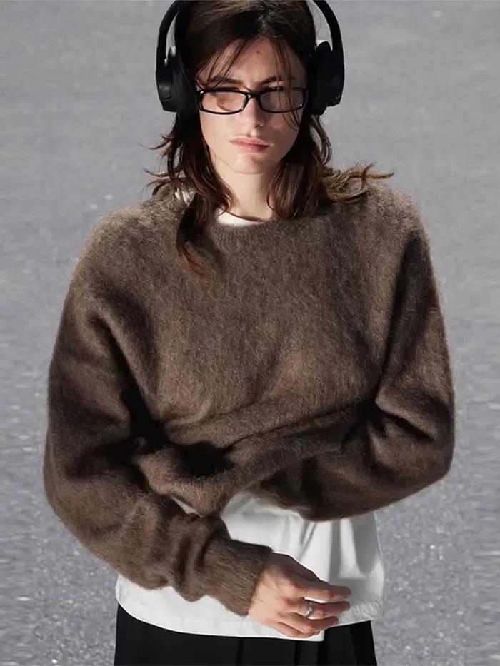 Solide col rond tricoté pull femmes élégant à manches longues épaissir pulls femme automne hiver nouveau Chic