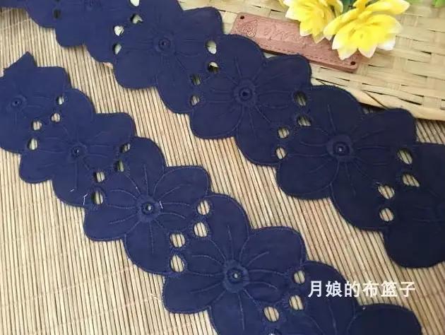 Garnitures en dentelle brodée en coton bleu marine, jupe bricolage, accessoires vestisens, tissu de gril, 2 m par lot