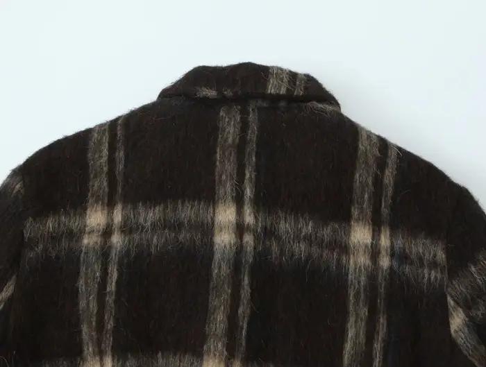 Manteau en peluche à carreaux marron pour femmes
