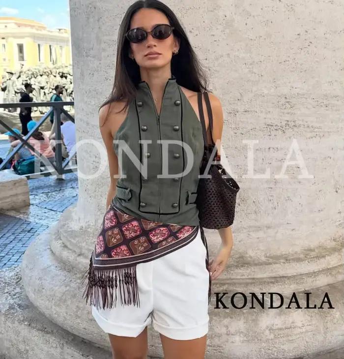KONDALA Gilet Chic Vintage pour Femme avec Fermeture Éclair et Boutons