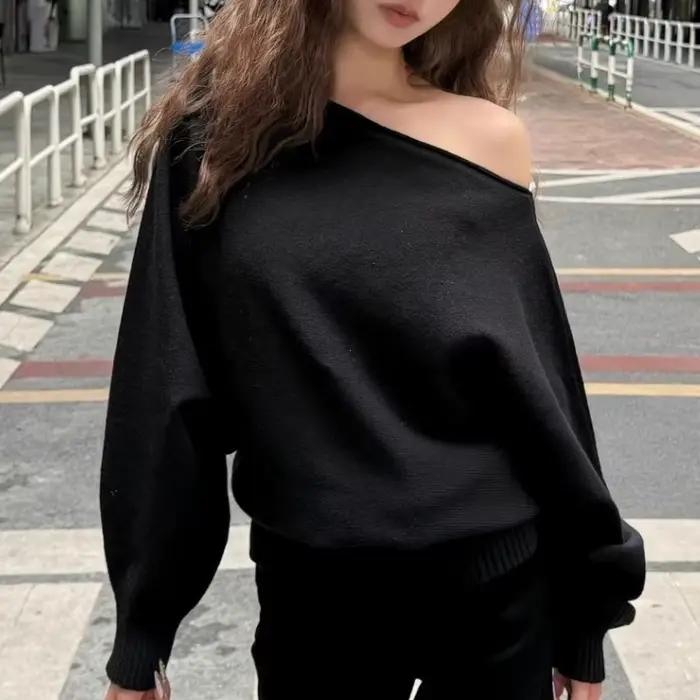 Batwing – Pull tricoté à manches longues pour femme