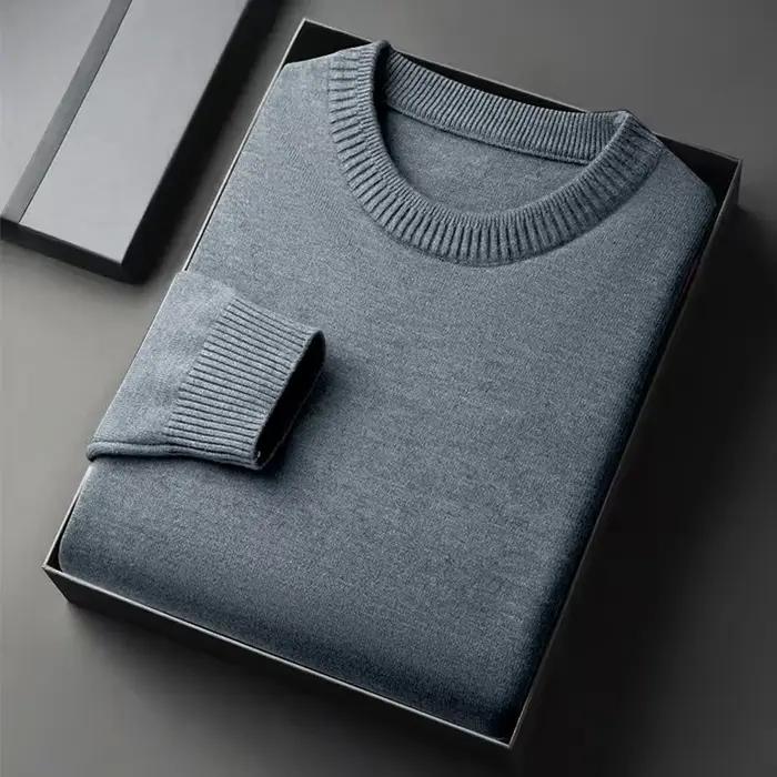Pull classique en tricot à col rond pour hommes, manches longues, doux, décontracté, léger, couleur unie, vêtements doux pour hommes