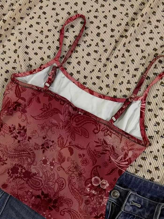 Gilet sexy rouge à motif floral vintage pour femmes, haut court, élégant, occassions spéciales, mode européenne et américaine