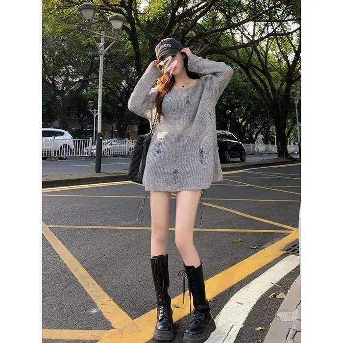 Pulls en tricot à trous style décontracté pour femme
