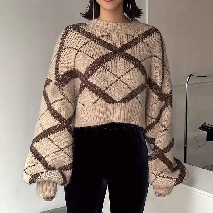Pull tricoté au Crochet de couleur contrastée pour femme