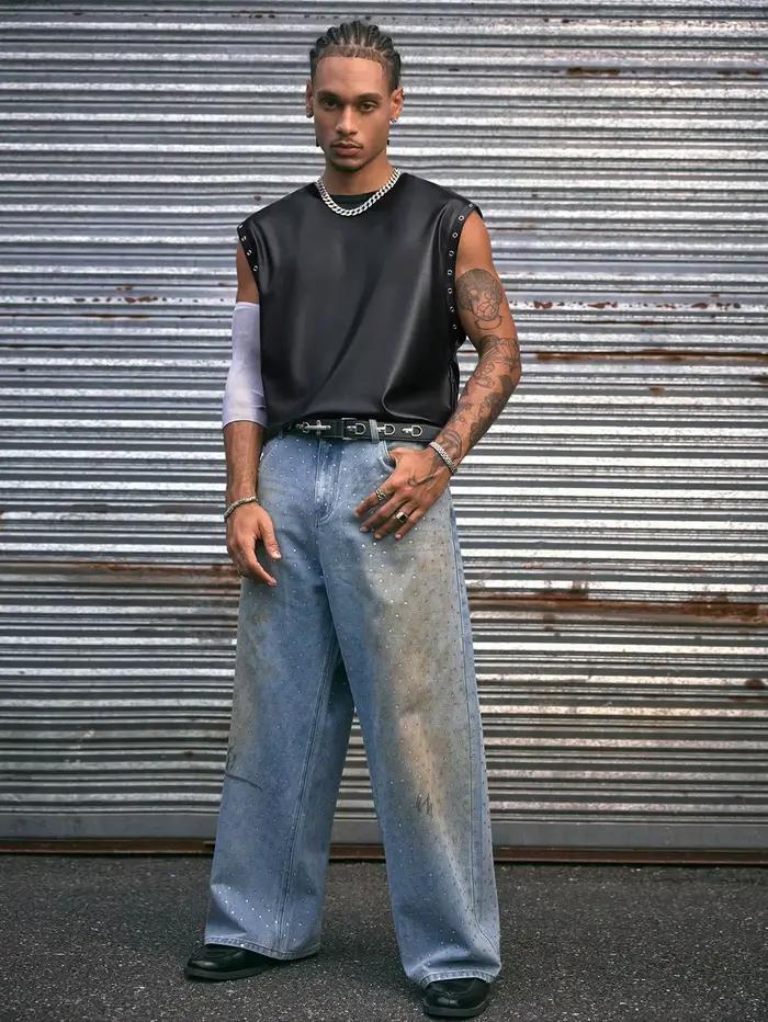Gilet en cuir pour homme, t-shirts en cuir PU tendance, débardeurs de motard, streetwear, qualité supérieure