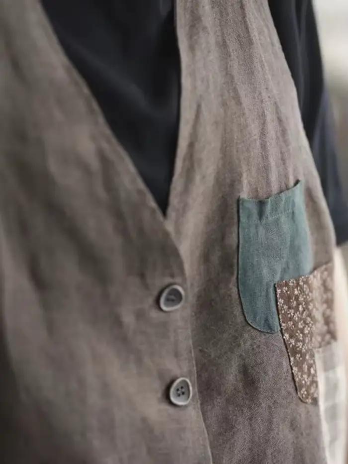 Gilets femmes Patchwork poches Vintage rétro respirant décontracté Chic Design élégant mode Style coréen vêtements de rue Ins nouveau confortable
