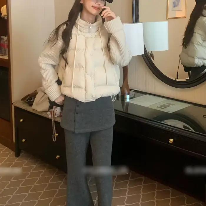 Col montant épissage 2025 hiver nouveaux vêtements pour femmes mode ample polyvalent décontracté Style de banlieue Stand-up coton