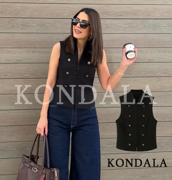 KONDALA Gilet Chic Femme Tendance Urbaine Élégant Vintage avec Boutons Décoratifs Veste