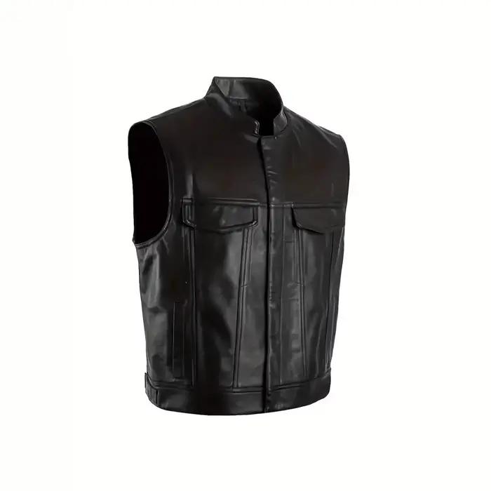 Gilet en cuir PU pour hommes, gilet de moto décontracté avec boutons, gilet en cuir pour moto, vestes sans manches de haute qualité pour hommes