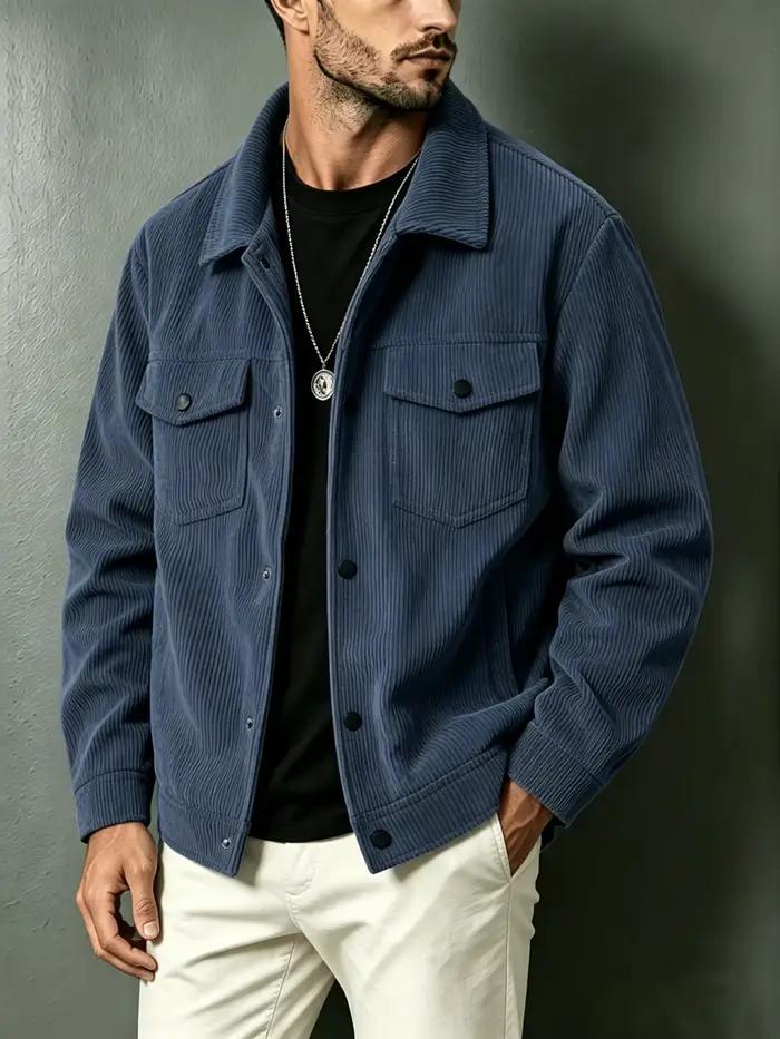 Veste en velours côtelé pour homme : col classique, plusieurs couleurs disponibles, coupe ample, confortable et polyvalente