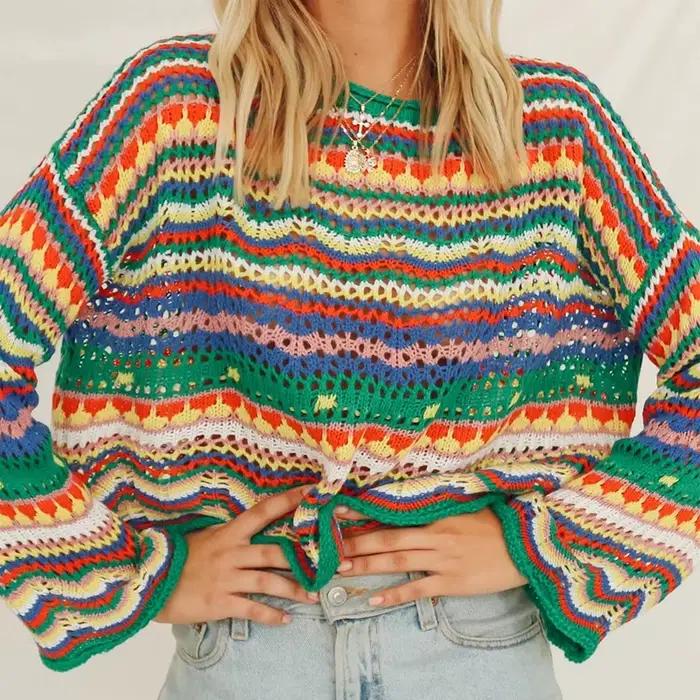 Puloru-Pull rayé vintage des années 90 pour femme