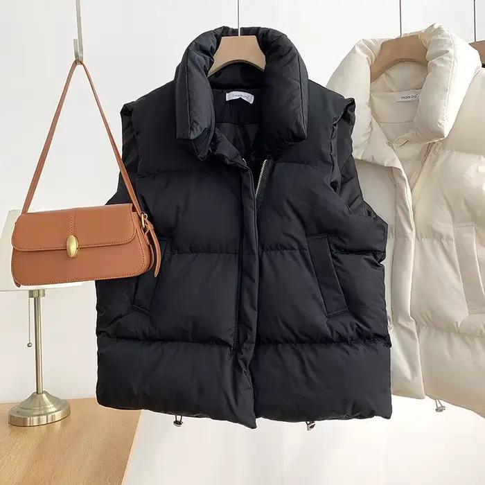 Fermeture éclair vers le bas coton gilet femmes automne hiver court ample