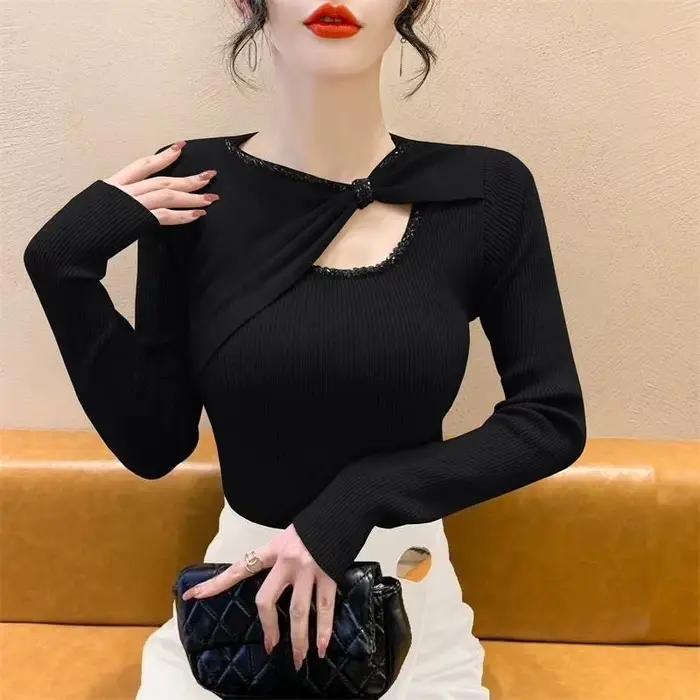 Chandails tricotés pour femmes avec strass automne mode coréenne vêtements ventes Y2k haut Vintage vêtements d'extérieur nœud femme pull