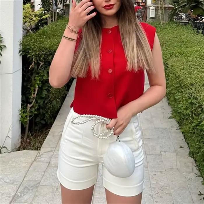 MUJER blanc recadrée gilets pour femmes gilet sans manches