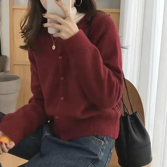 Lucyever-Cardigan décontracté à col rond pour femme