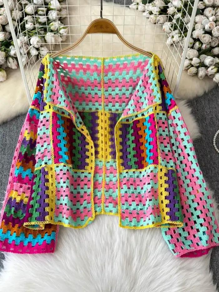 Cardigan multicolore au Crochet pour femmes