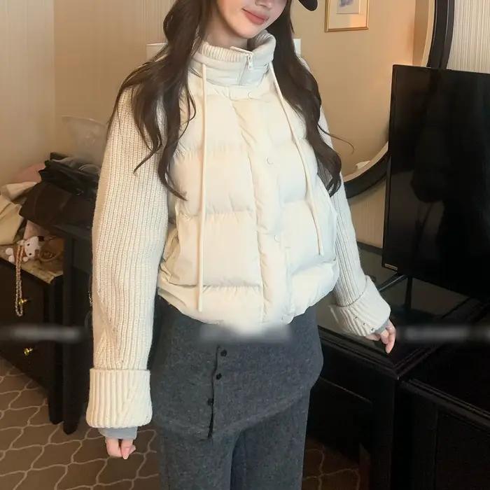 Col montant épissage 2025 hiver nouveaux vêtements pour femmes mode ample polyvalent décontracté Style de banlieue Stand-up coton