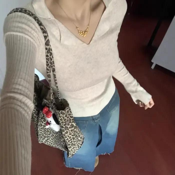 Pull intérieur à manches longues et col Polo français pour femmes