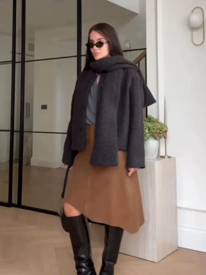 HH femmes Bouclé tissu écharpe col simple boutonnage décontracté manches longues ample court automne mode Style de rue manteau